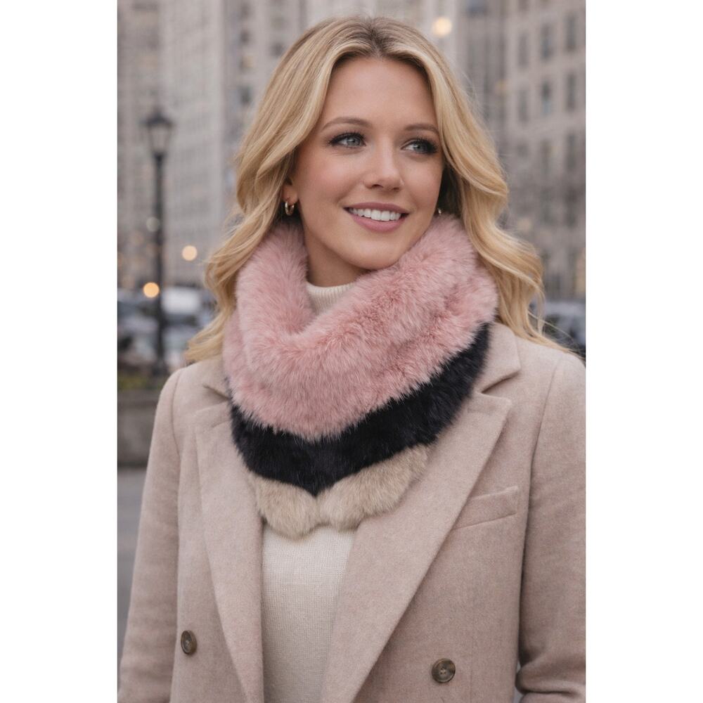 Sam Edelman Faux Fur Neck Warmer | 46” | Pink Black Scarf | EUC
